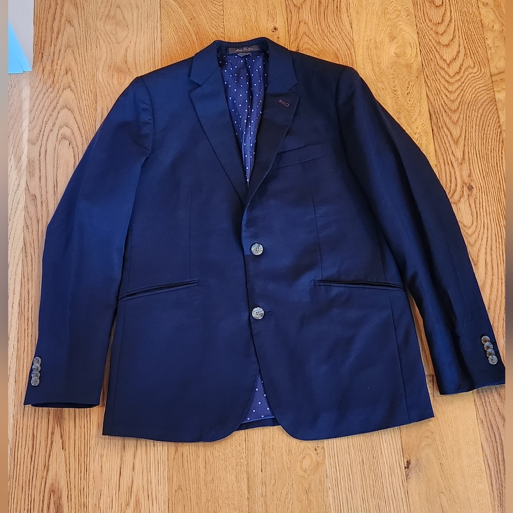 Indochino Wool Mohair Navy Suit Jacket Blazer sz 40R Pants sz 34 Two Button Blue